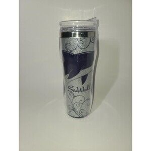 Seaworld Whale Insulated Travel Drink cup 16oz Blue Black Silver Glitter